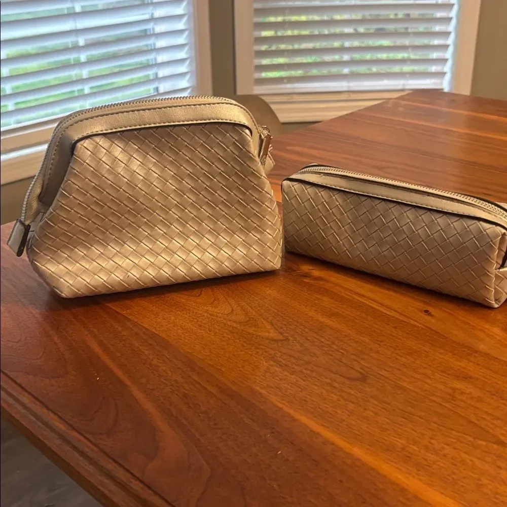Dune London Silver Woven Cosmetics Makeup Cases Set of Two